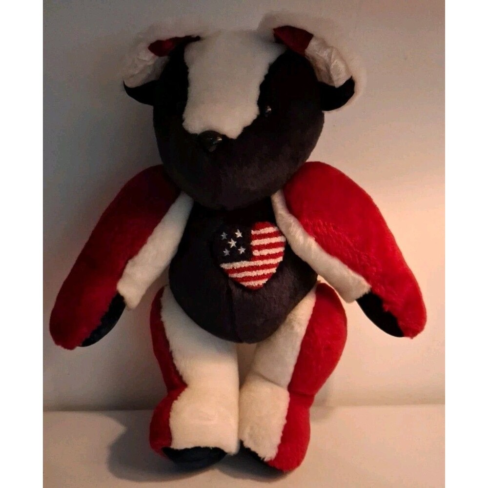 Jointed Patriotic Bear Red White Blue Flag Heart Stuffed Animal Plush 16"
